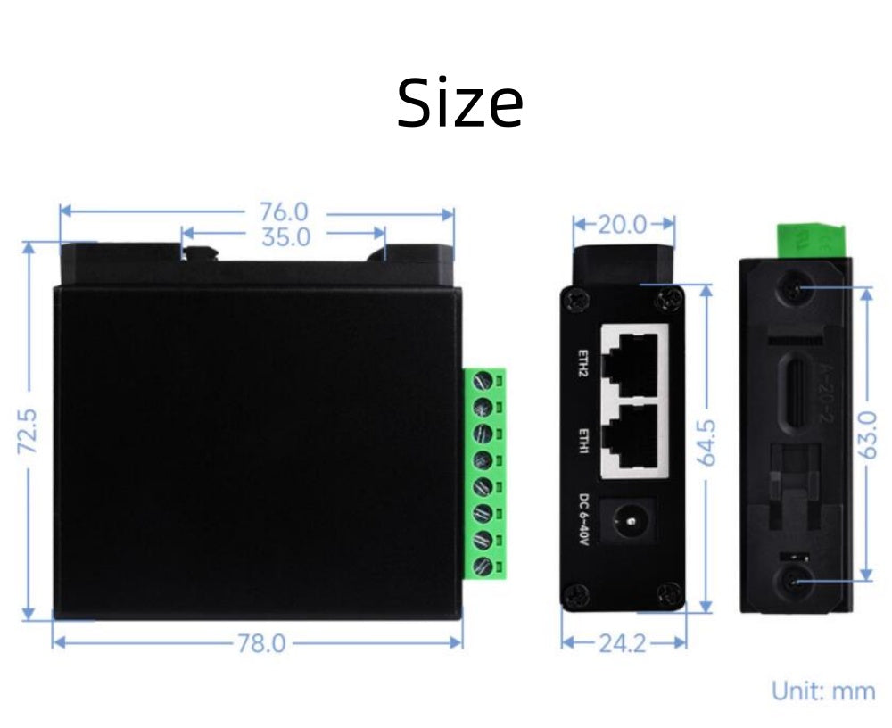 Serial server RS232 RS485 to Ethernet module PoE port powered Modbus gateway