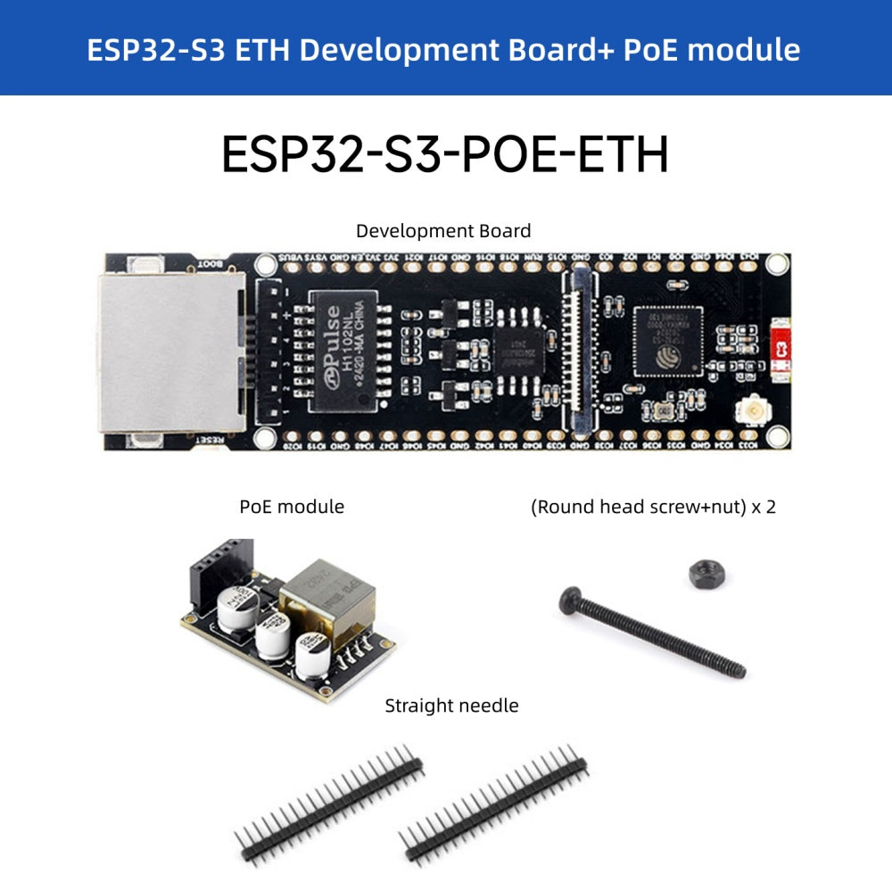 ESP32-S3 ETH Development Board, 10/100Mbps RJ45 Ethernet port, Wi-Fi & Bluetooth Support, 240MHz Dual Core Processor, ESP32 Ethernet Development Board