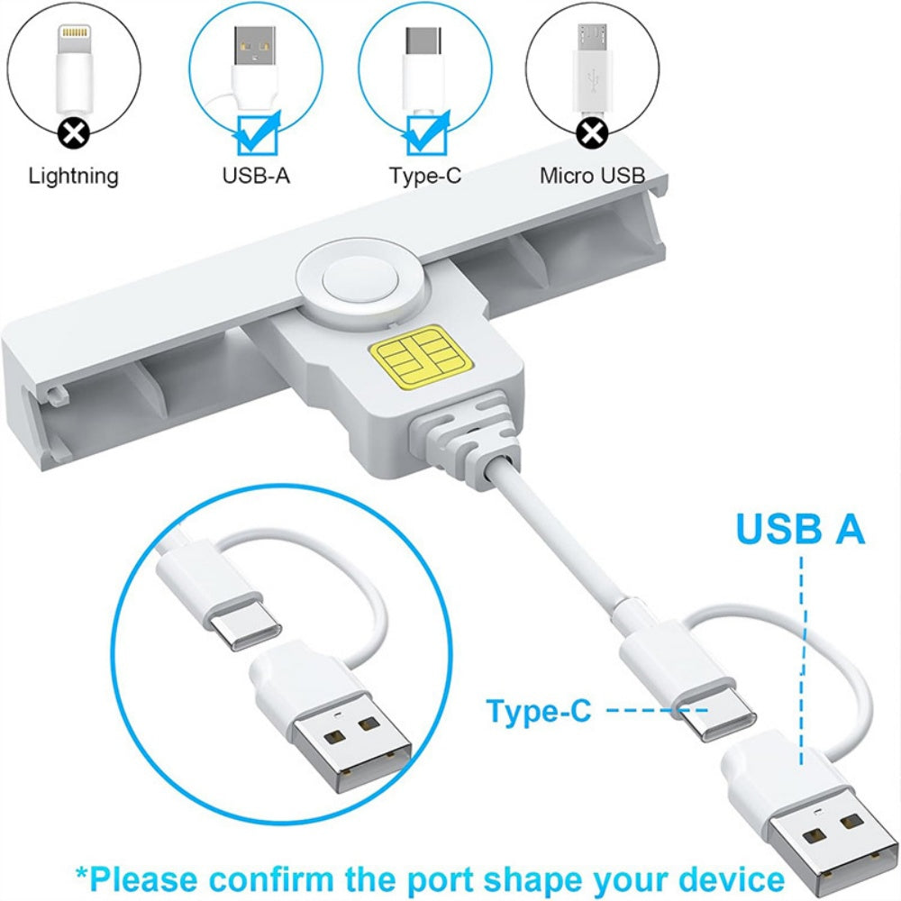 Smart CAC Card Reader USB A Type-C USB Common Access Tax Declaration SIM/ID/Bank Card Reader Common Access CAC Reader