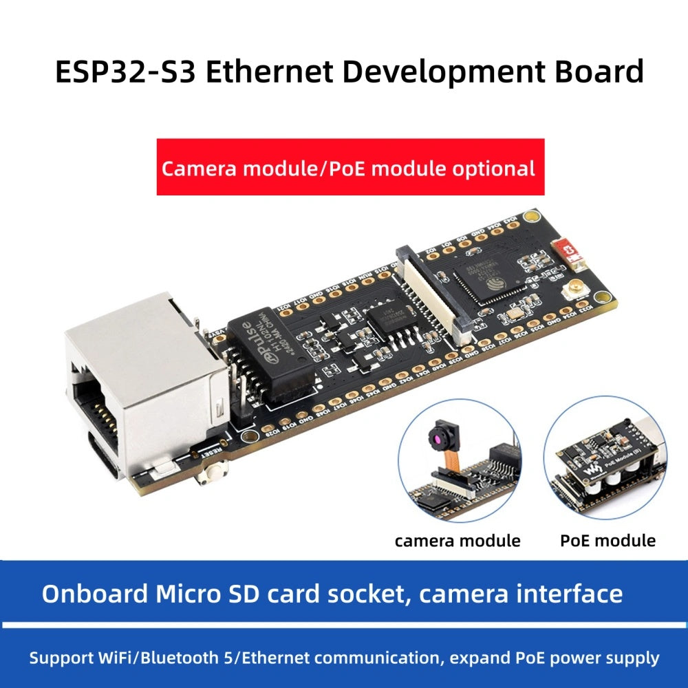 ESP32-S3 ETH Development Board, 10/100Mbps RJ45 Ethernet port, Wi-Fi & Bluetooth Support, 240MHz Dual Core Processor, ESP32 Ethernet Development Board