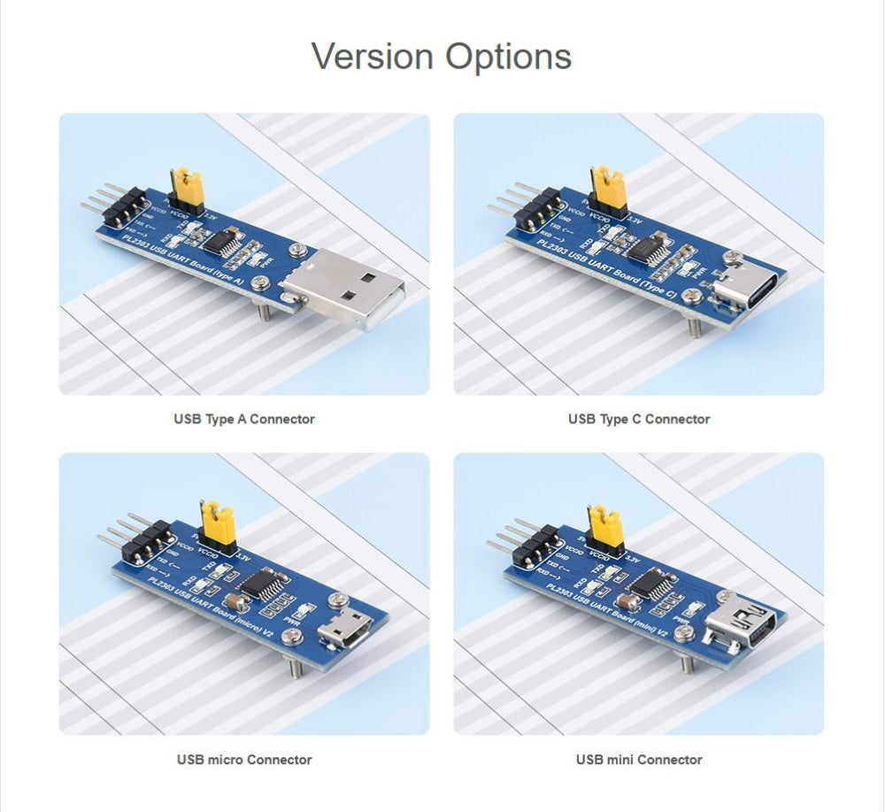 PL2303 USB To UART (TTL) Communication Module, Micro / Mini / Type A / Type C Connector