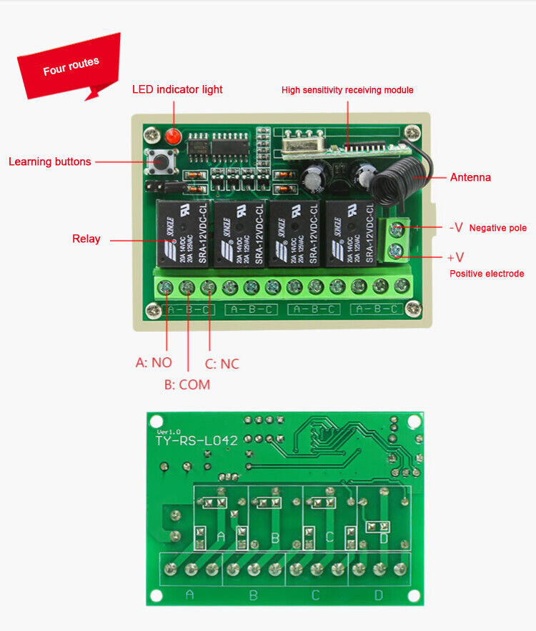 Automatic 12V Dual Four Way Multi-Channel Metal Remote Control Access Switch