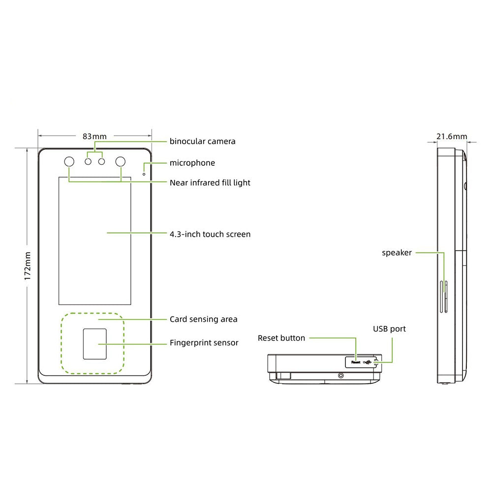 ZFace1300 Facial Fingerprint 13.56MHz IC Visual Intercom Access Control