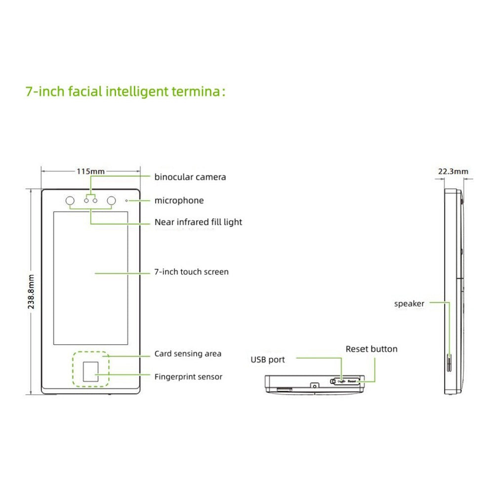 7-inch zFace1702 Facial Fingerprint Visual Intercom 13.56MHz IC Access Control