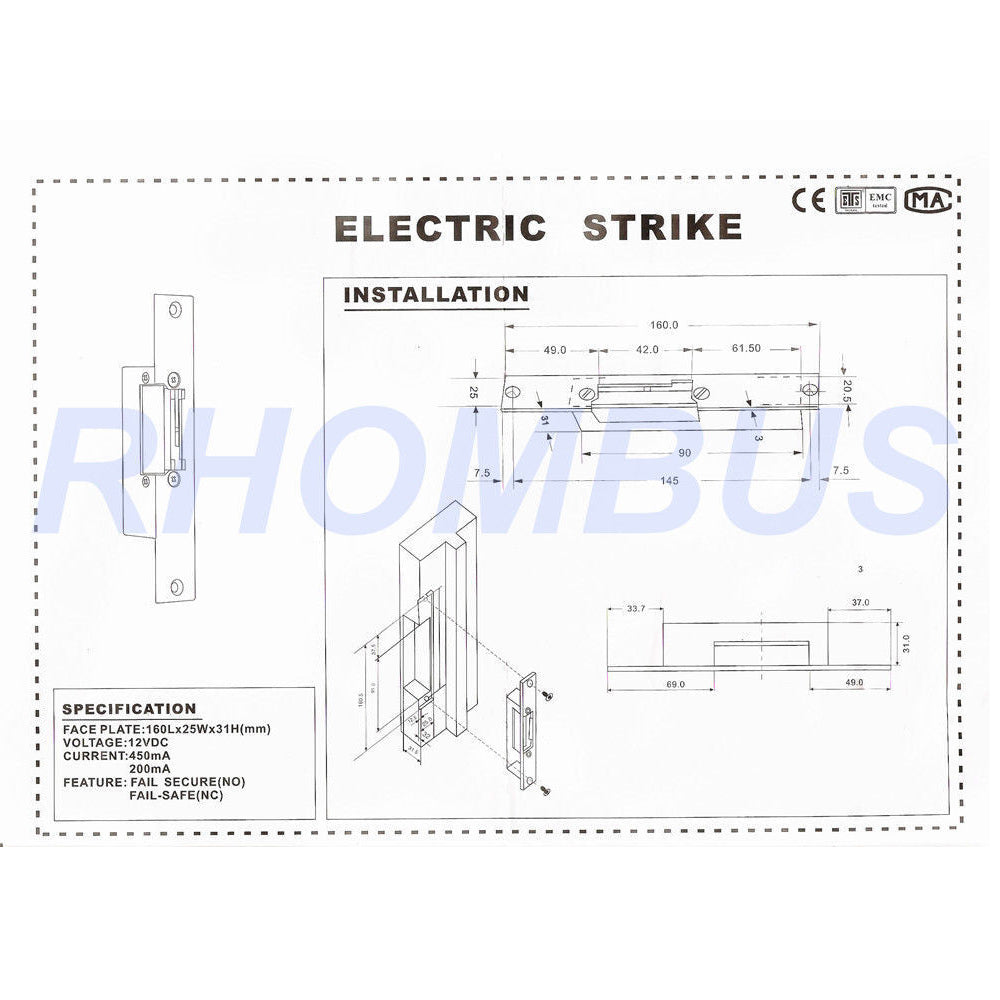 Stainless Steel 1800KG 12VDC  Electric Strikes Locks (16AO/AC)