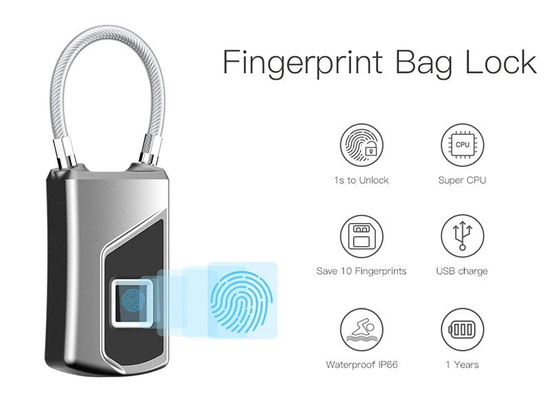 Fingerprint Door Lock Waterproof USB Charging Smart Keyless Anti-Theft Padlock